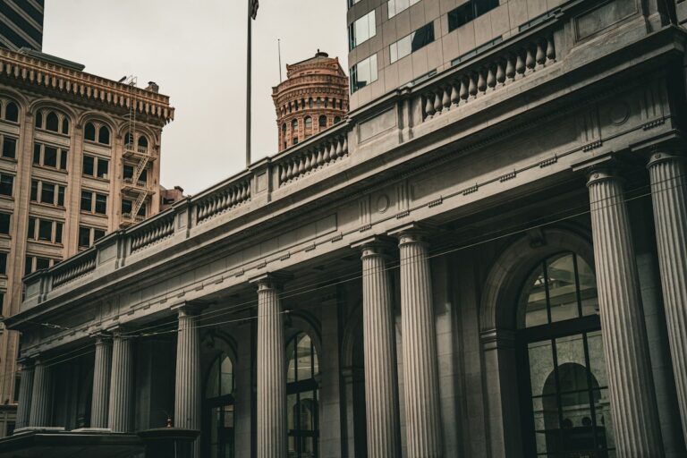 Classical courthouse building facade with columns