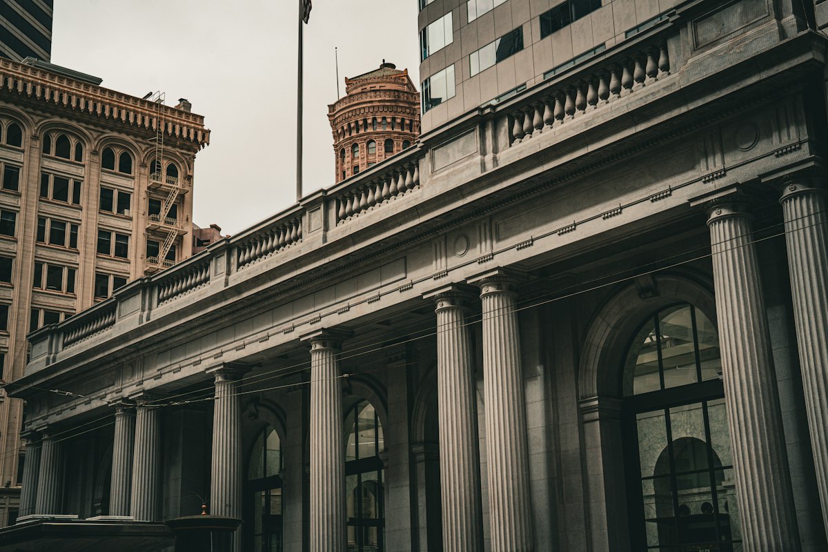 Classical courthouse building facade with columns
